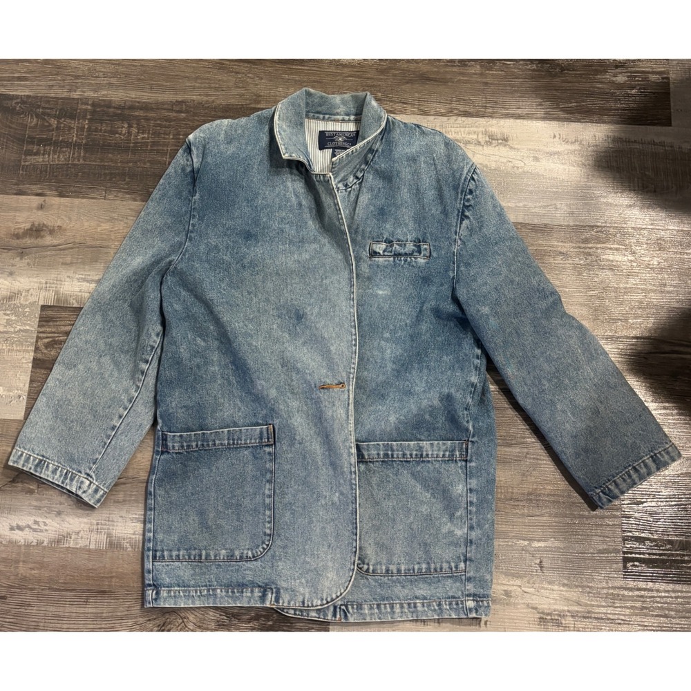 Best American Clothing Co Vintage Denim Jacket Light Wash Pinstripe Lined Large